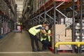 Staff identifying boxes in a distribution warehouse Royalty Free Stock Photo