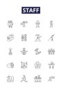 Staff line vector icons and signs. Employees, Workers, Colleagues, Personnel, Associates, Instructors, Guides