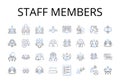 Staff members line icons collection. Faculty staff, Crew team, Band members, Company workers, Office staff, Support