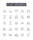 Staff members line icons collection. Faculty staff, Crew team, Band members, Company workers, Office staff, Support