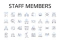 Staff members line icons collection. Faculty staff, Crew team, Band members, Company workers, Office staff, Support