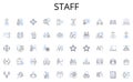 Staff line icons collection. Exhibition, Canvas, Sculpture, Artist, Masterpiece, Galleries, Paintings vector and linear Royalty Free Stock Photo