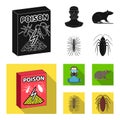 Staff, packing with poison and pests black, flat icons in set collection for design. Pest Control Service vector symbol Royalty Free Stock Photo