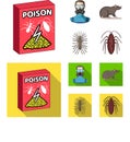 Staff, packing with poison and pests cartoon,flat icons in set collection for design. Pest Control Service vector symbol Royalty Free Stock Photo