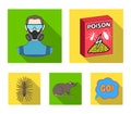 Staff, packing with poison and pests flat icons in set collection for design. Pest Control Service vector symbol stock Royalty Free Stock Photo