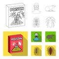 Staff, packing with poison and pests outline,flat icons in set collection for design. Pest Control Service vector symbol Royalty Free Stock Photo
