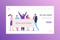 Staff recruitment business agency landing headhunter concept, character male female company team flat vector Royalty Free Stock Photo