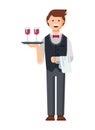 Restaurant waiter, in branded clothes takes the order, brings drinks. Royalty Free Stock Photo