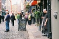 The staff is standing in front of the door in temple bar, Dublin, Ireland. 2015.09.30