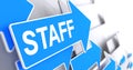 Staff - Text on the Blue Pointer. 3D. Royalty Free Stock Photo