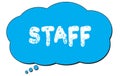 STAFF text written on a blue thought bubble