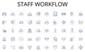 Staff workflow line icons collection. Shopping, Sales, Marketing, E-commerce, Retailing, Advertising, Business vector