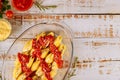 Jumbo pasta shells stuffed with ricotta cheese, meat and sauce in oven pan Royalty Free Stock Photo