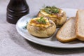 Staffed mashrooms with slices of bread