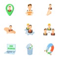 Staffing agency icons set, cartoon style