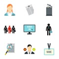 Staffing agency icons set, flat style