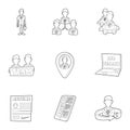 Staffing agency icons set, outline style