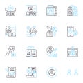 Staffing Solutions linear icons set. Recruitment, Talent, Placement, Hiring, Employment, Onboarding, Sourcing line