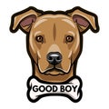 Staffordshire Terrier portrait. Bone. Good boy inscription. Dog breed. Vector. Royalty Free Stock Photo