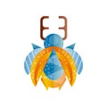 Stag beetle with blue and orange wings. Original flat vector design of flying insect. Design for infographic, interior