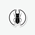 Stag beetle flat sticker icon isolated on gray background