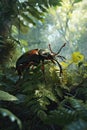 Stag beetle in the rainforest. Wildlife scene from nature. Royalty Free Stock Photo