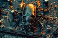 A stag beetle sitting on computer motherboard, computer hardware attack concept Royalty Free Stock Photo
