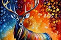 Stag, dear colorful oil knife painting