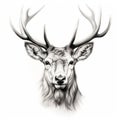 Realistic Deer Head Sketch On White Background - Detailed Pencil Drawing Royalty Free Stock Photo