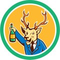 Stag Deer Holding Wine Bottle Circle Cartoon