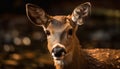 Stag in forest, close up portrait, majestic beauty generated by AI