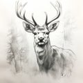 Happy Deer Portrait: Pencil Drawing In Ink Wash Style