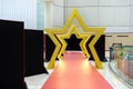 Stage backdrop catwalk design. Concept for award ceremony, celebrity or red carpet event, fashion show, or exhibition space. Star