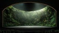 A stage bathed in soft light, with lush green foliage creating a dramatic backdrop. A perfect setting for a theatrical Royalty Free Stock Photo