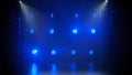 Stage with blue luminescent spotlighting. Shining empty scene for holiday show, award ceremony or advertising on the