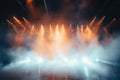 A stage with bright lights and smoke. Perfect for concerts, performances, and theatrical events Royalty Free Stock Photo