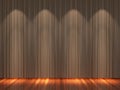 Stage with brown curtains and spotlight.