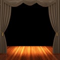 Stage with brown curtains and spotlight.