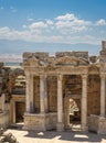 Stage building detail with mythological relief from Hierapolis Ancient City Theater. Pamukkale, Denizli, Turkey.