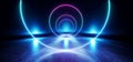Stage Circle Futuristic Blue Purple Neon Glow Sci Fi VIbrant Dark Showcase Podium Virtual Reality Empty Reflection Grunge