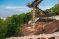 Stage of construction of the glass pedestrian bridge Klichka in Kyiv Royalty Free Stock Photo