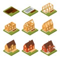 Stage Construction House Set Isometric View. Vector Royalty Free Stock Photo