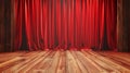 Stage curtain and wooden floor in red, theater curtain backdrop, opera curtain backdrop, concert grand opening or movie Royalty Free Stock Photo