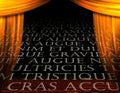 Stage curtains and latin text