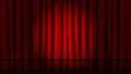 Stage curtains light by searchlight. Realistic theater red dramatic curtains, spotlight on stage theatrical classic