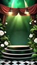 stage with curtains Podium background for product green nature 3D fore
