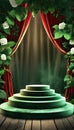 stage with curtains Podium background for product green nature 3D fore