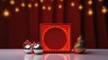 Stage with curtains and spotlights. Red podium christmas light decoration.