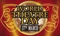 Stage Decorated with Masks Outlines and Globe for Theatre Day, Vector Illustration