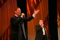 On the stage an elderly singer in the strict men's suit with a bow tie - singer Edward Hill ( Mr. Trololo ) Royalty Free Stock Photo